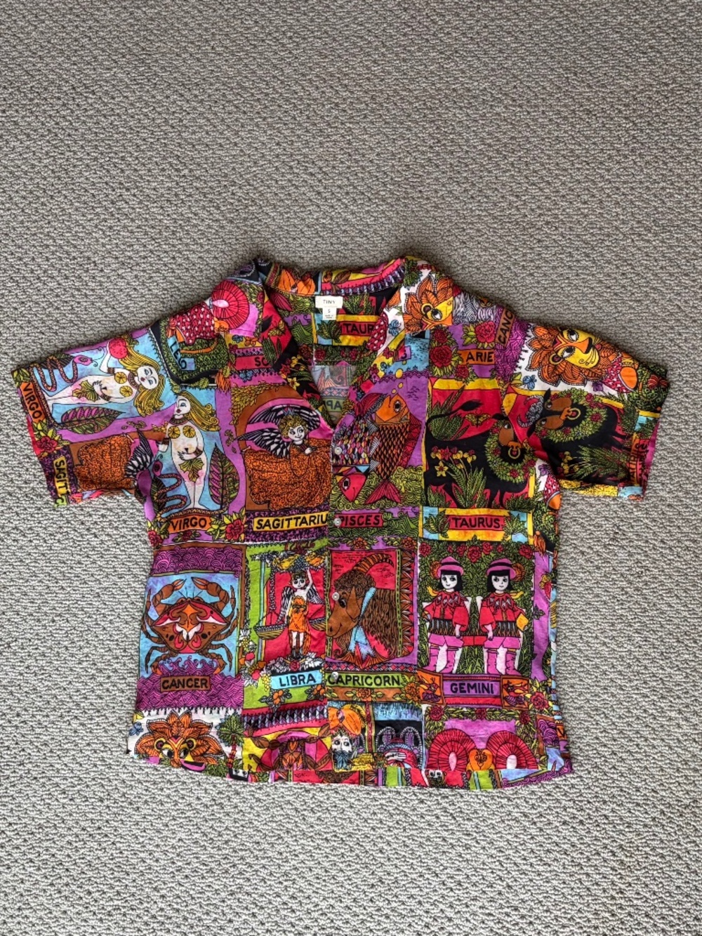 Anthropologie Tiny Zodiac Print Button Front Blouse Multicolor Small Boho Top